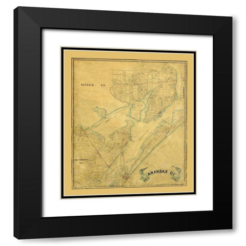 Aransas County Texas - 1883 Black Modern Wood Framed Art Print with Double Matting by Unknown