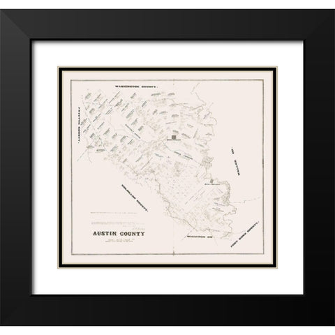 Austin County Texas - Walsh 1879 Black Modern Wood Framed Art Print with Double Matting by Walsh