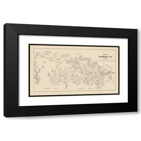 Bandera County Texas - Walsh 1879 Black Modern Wood Framed Art Print with Double Matting by Walsh