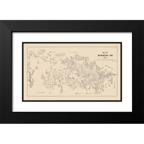 Bandera County Texas - Walsh 1879 Black Modern Wood Framed Art Print with Double Matting by Walsh