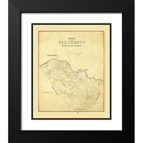 Bee County Texas - Dunlap 1863 Black Modern Wood Framed Art Print with Double Matting by Dunlap