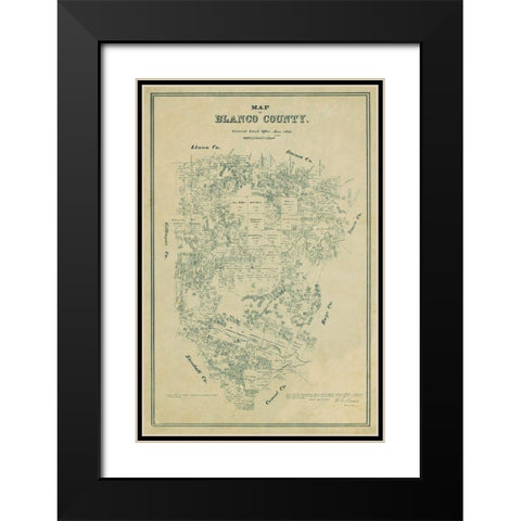 Blanco County Texas - Walsh 1880 Black Modern Wood Framed Art Print with Double Matting by Walsh
