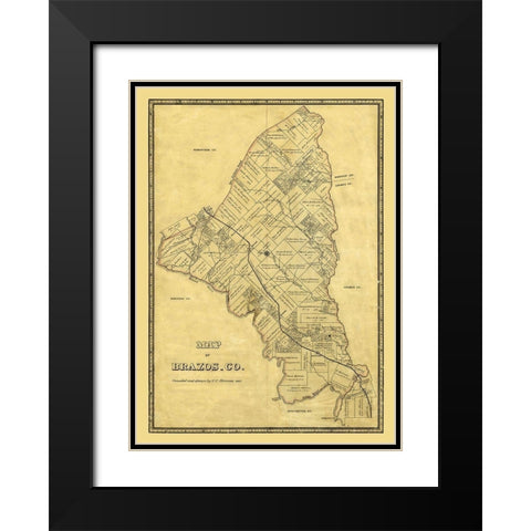 Brazos County Texas - Stremme 1867 Black Modern Wood Framed Art Print with Double Matting by Stremme