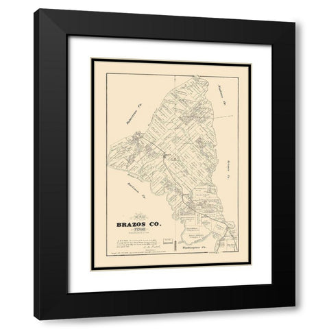 Brazos County Texas - Walsh 1879 Black Modern Wood Framed Art Print with Double Matting by Walsh