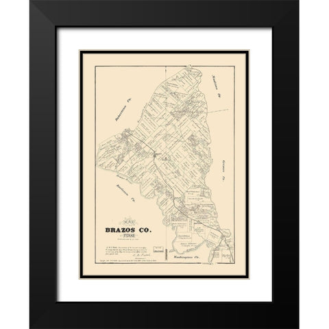 Brazos County Texas - Walsh 1879 Black Modern Wood Framed Art Print with Double Matting by Walsh