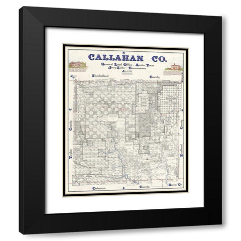 Callahan County Texas - Sadler 1869 Black Modern Wood Framed Art Print with Double Matting by Sadler