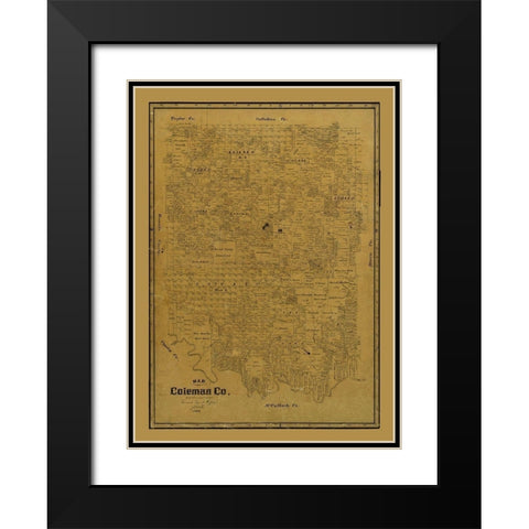 Coleman County Texas - Clark 1895 Black Modern Wood Framed Art Print with Double Matting by Clark