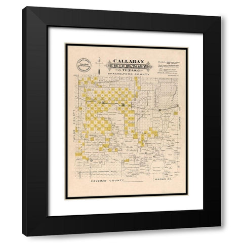 Callahan County Texas - Gast 1870 Black Modern Wood Framed Art Print with Double Matting by Gast