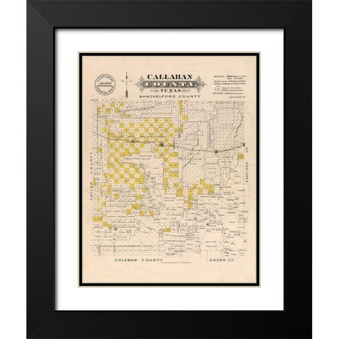Callahan County Texas - Gast 1870 Black Modern Wood Framed Art Print with Double Matting by Gast