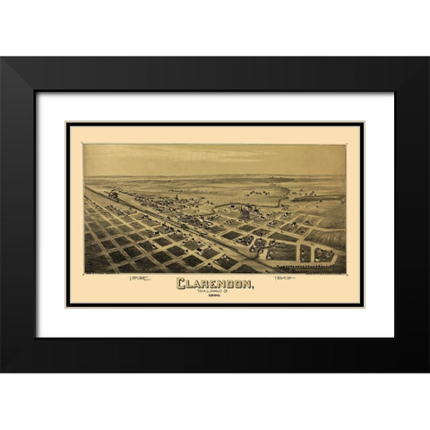 Clarendon Texas - Fowler 1890 Black Modern Wood Framed Art Print with Double Matting by Fowler