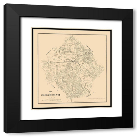 Colorado County Texas - Walsh 1880 Black Modern Wood Framed Art Print with Double Matting by Walsh