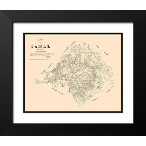 Comal County Texas - Walsh 1879 Black Modern Wood Framed Art Print with Double Matting by Walsh