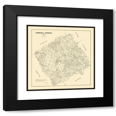 Coryell County Texas - Walsh 1879 Black Modern Wood Framed Art Print with Double Matting by Walsh