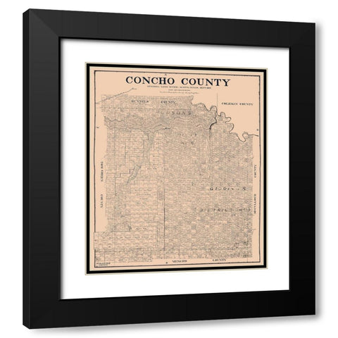 Concho County Texas - Rosenberg 1897 Black Modern Wood Framed Art Print with Double Matting by Rosenberg