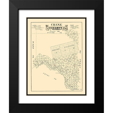 Crane County Texas - 1889 Black Modern Wood Framed Art Print with Double Matting by Unknown