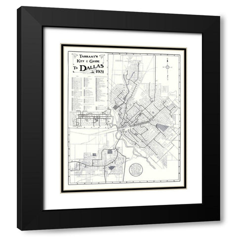 Dallas Texas Key and Guide - Tarrant 1921 Black Modern Wood Framed Art Print with Double Matting by Tarrant