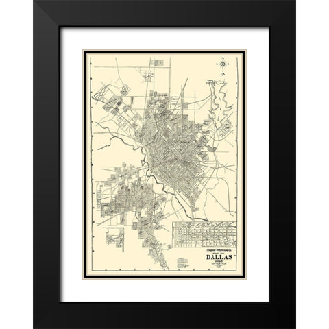 Dallas Texas - West 1925 Black Modern Wood Framed Art Print with Double Matting by West
