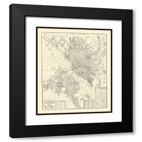 Dallas Texas - Evans 1937 Black Modern Wood Framed Art Print with Double Matting by Evans