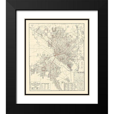 Dallas Texas - Evans 1937 Black Modern Wood Framed Art Print with Double Matting by Evans