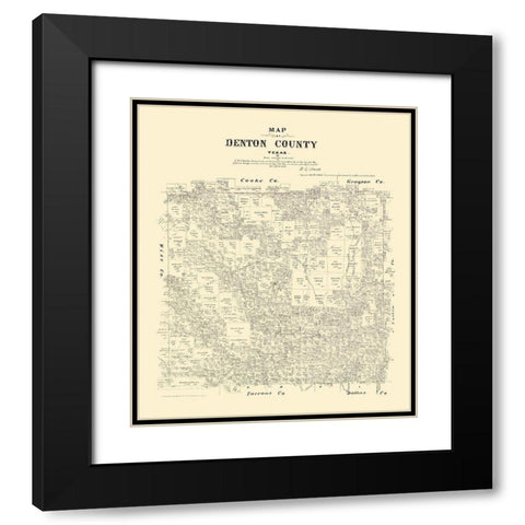 Denton County Texas - Walsh 1879 Black Modern Wood Framed Art Print with Double Matting by Walsh