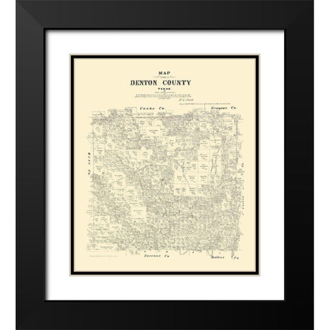 Denton County Texas - Walsh 1879 Black Modern Wood Framed Art Print with Double Matting by Walsh