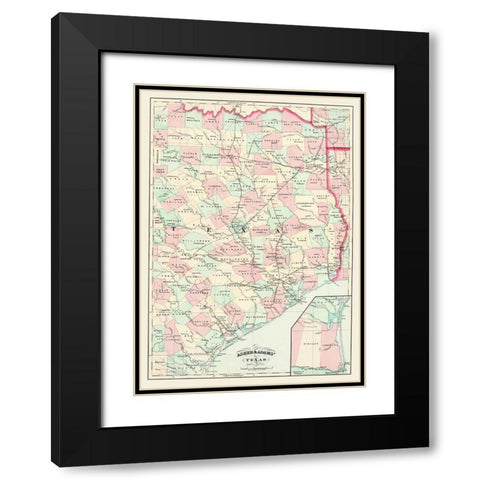 Texas Eastern Portion - Asher 1874 Black Modern Wood Framed Art Print with Double Matting by Asher