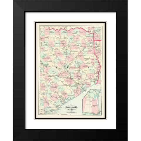 Texas Eastern Portion - Asher 1874 Black Modern Wood Framed Art Print with Double Matting by Asher