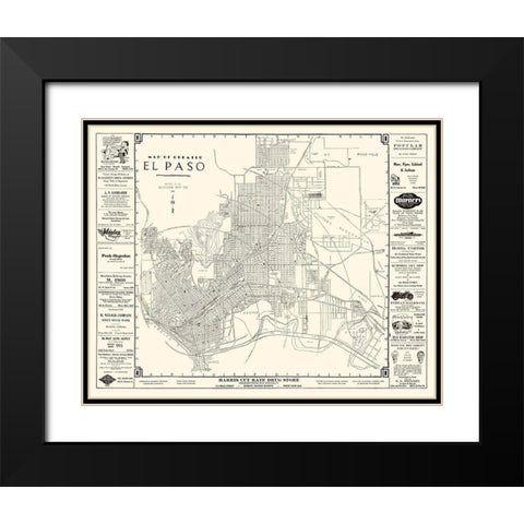 El Paso Texas - Western 1938 Black Modern Wood Framed Art Print with Double Matting by Western