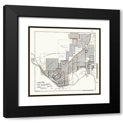 El Paso Texas - Baer 1906 Black Modern Wood Framed Art Print with Double Matting by Baer
