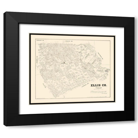 Ellis County Texas - Walsh 1879 Black Modern Wood Framed Art Print with Double Matting by Walsh
