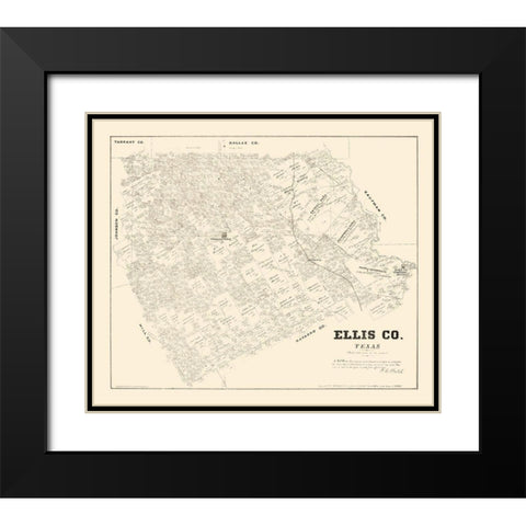 Ellis County Texas - Walsh 1879 Black Modern Wood Framed Art Print with Double Matting by Walsh