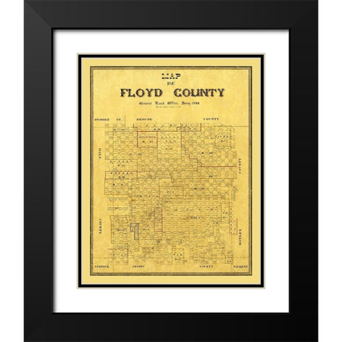Floyd County Texas - 1888 Black Modern Wood Framed Art Print with Double Matting by Unknown