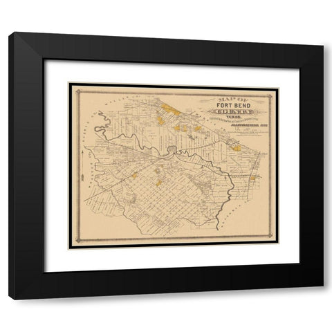 Fort Bend Texas Landowner - Land Office 1882 Black Modern Wood Framed Art Print with Double Matting by Land Office
