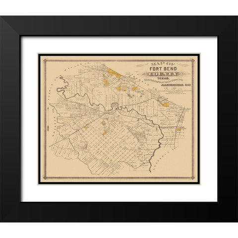 Fort Bend Texas Landowner - Land Office 1882 Black Modern Wood Framed Art Print with Double Matting by Land Office
