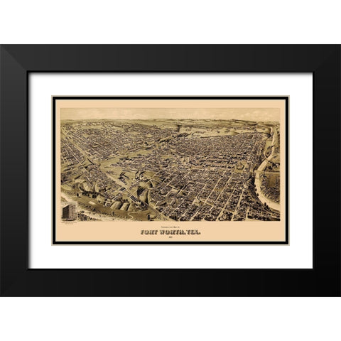 Fort Worth Texas - Wellge 1891 Black Modern Wood Framed Art Print with Double Matting by Wellge