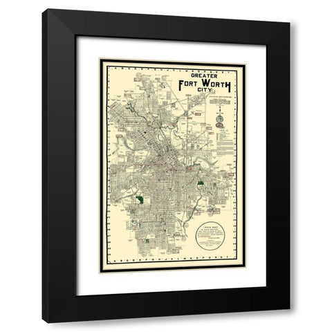 Fort Worth Texas - Rogers 1920 Black Modern Wood Framed Art Print with Double Matting by Rogers