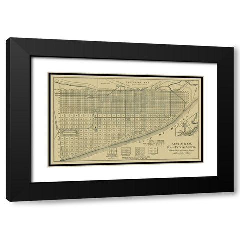 Galveston Texas - Austin 1891 Black Modern Wood Framed Art Print with Double Matting by Austin