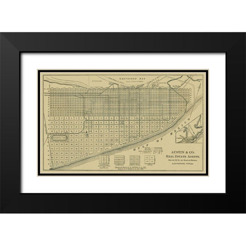 Galveston Texas - Austin 1891 Black Modern Wood Framed Art Print with Double Matting by Austin