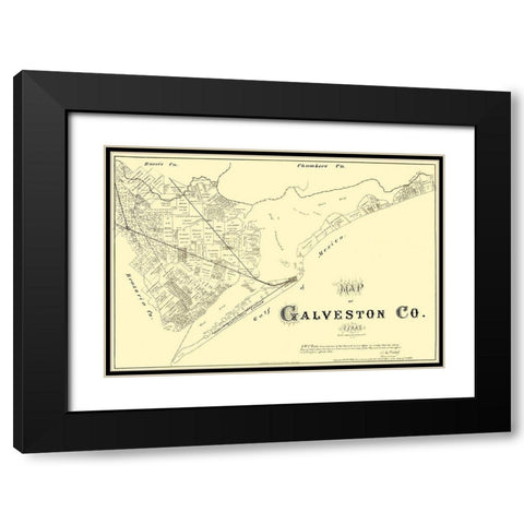 Galveston Texas - Land Office 1879 Black Modern Wood Framed Art Print with Double Matting by Land Office