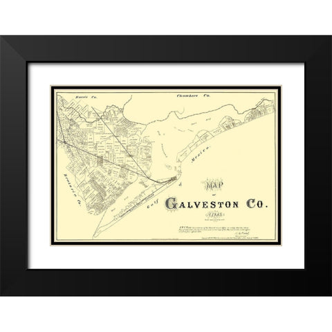 Galveston Texas - Land Office 1879 Black Modern Wood Framed Art Print with Double Matting by Land Office