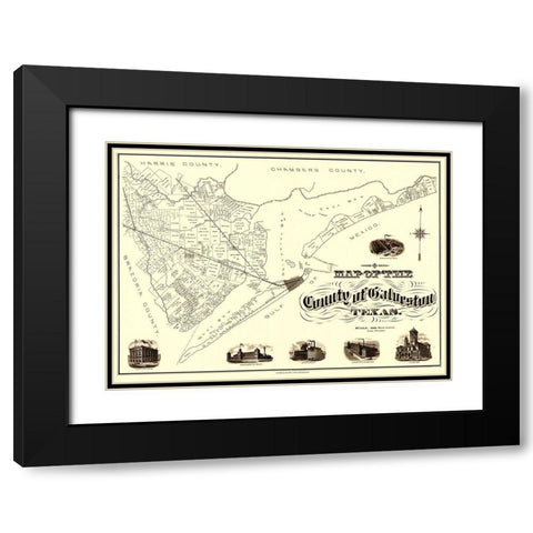 Galveston Texas - Clarke 1902 Black Modern Wood Framed Art Print with Double Matting by Clarke