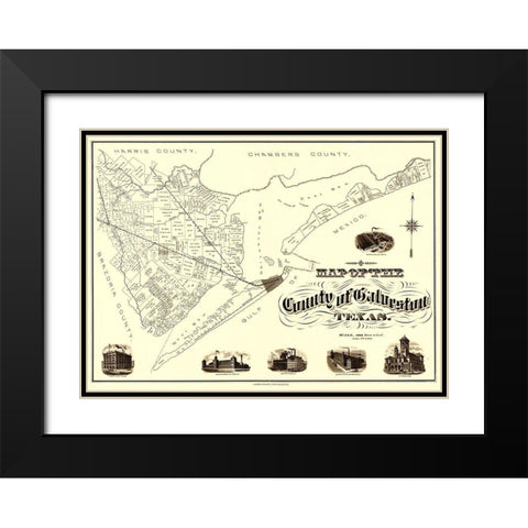 Galveston Texas - Clarke 1902 Black Modern Wood Framed Art Print with Double Matting by Clarke