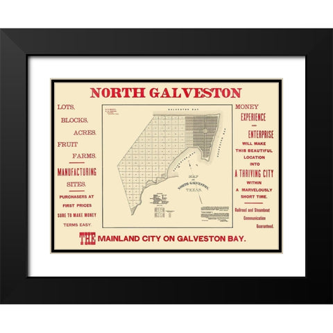 North Galveston Texas Plat - City Of Galveston Black Modern Wood Framed Art Print with Double Matting by City Of Galveston