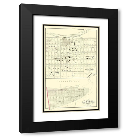 Galveston Texas - Gray 1884 Black Modern Wood Framed Art Print with Double Matting by Gray