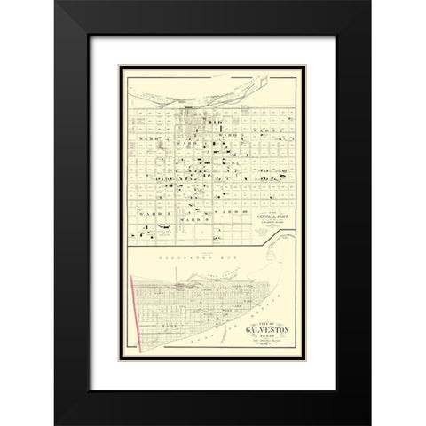 Galveston Texas - Gray 1884 Black Modern Wood Framed Art Print with Double Matting by Gray