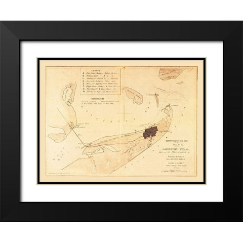 Galveston Fortifications Texas - Long 1862 Black Modern Wood Framed Art Print with Double Matting by Long