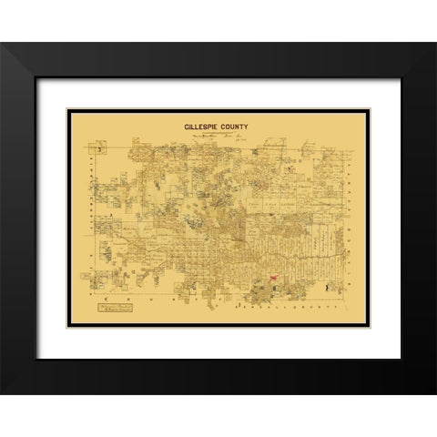 Gillespie County Texas -1873 Black Modern Wood Framed Art Print with Double Matting by Unknown