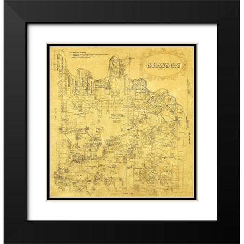 Grayson County Texas - 1853 Black Modern Wood Framed Art Print with Double Matting by Unknown