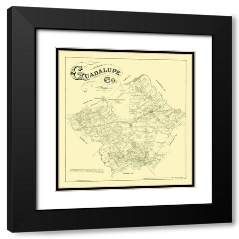Guadalupe County Texas - Walsh 1880 Black Modern Wood Framed Art Print with Double Matting by Walsh