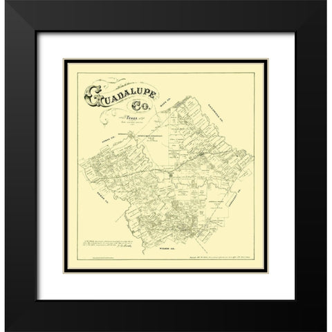 Guadalupe County Texas - Walsh 1880 Black Modern Wood Framed Art Print with Double Matting by Walsh